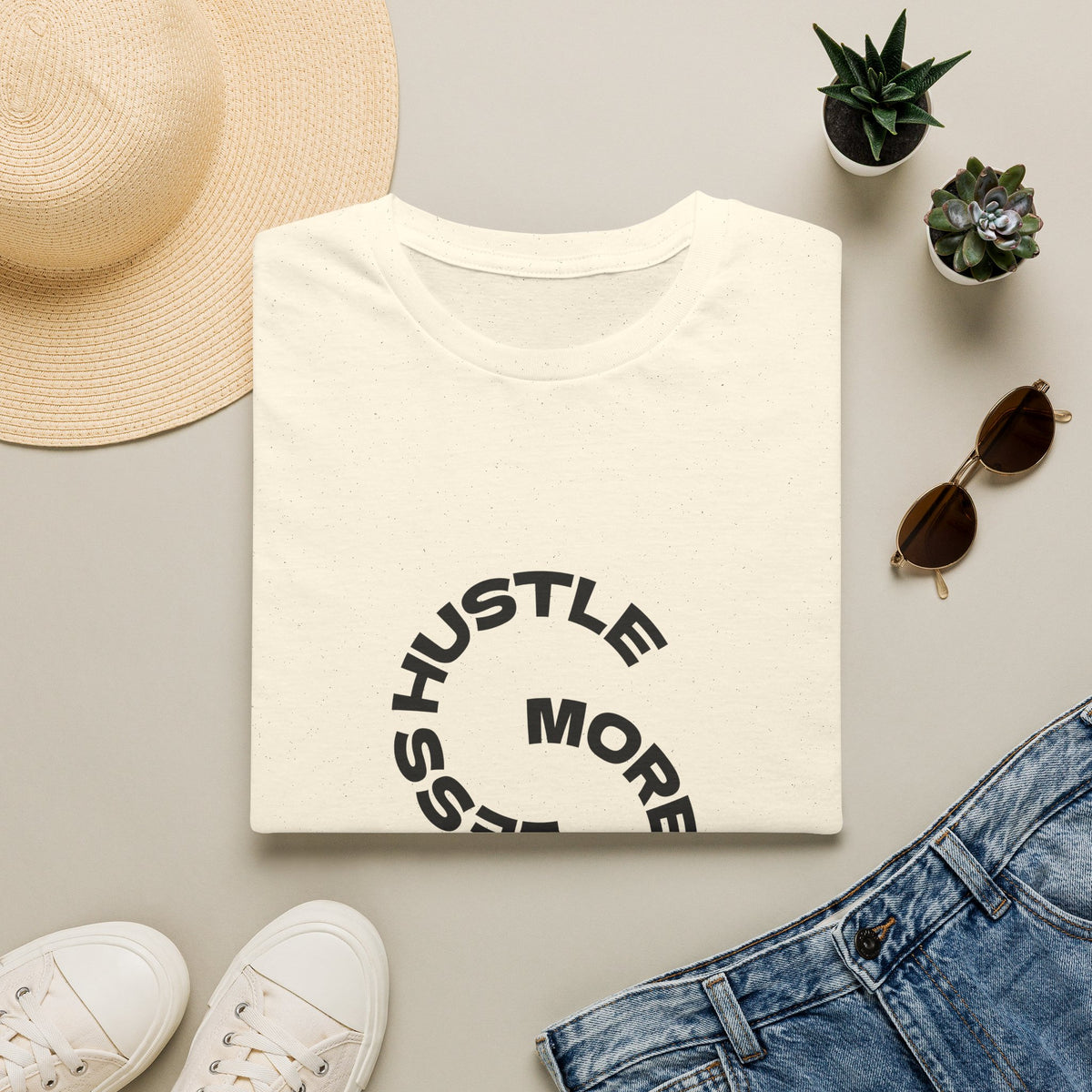 Hustle More, Stress Less Graphic T-Shirt — Motivational Circle Design