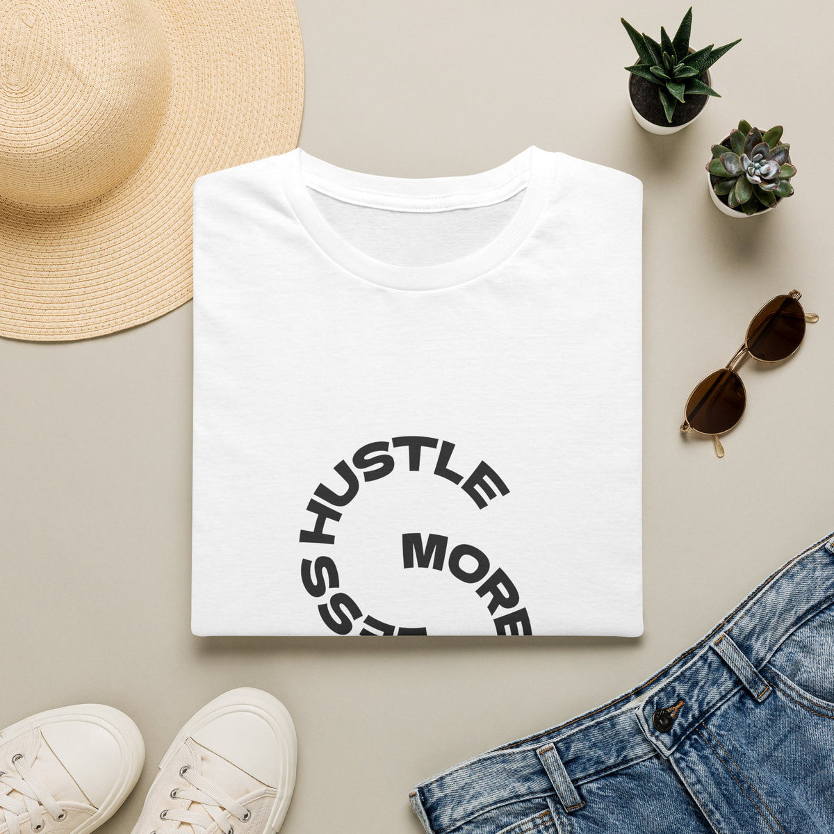 Hustle More, Stress Less Graphic T-Shirt — Motivational Circle Design