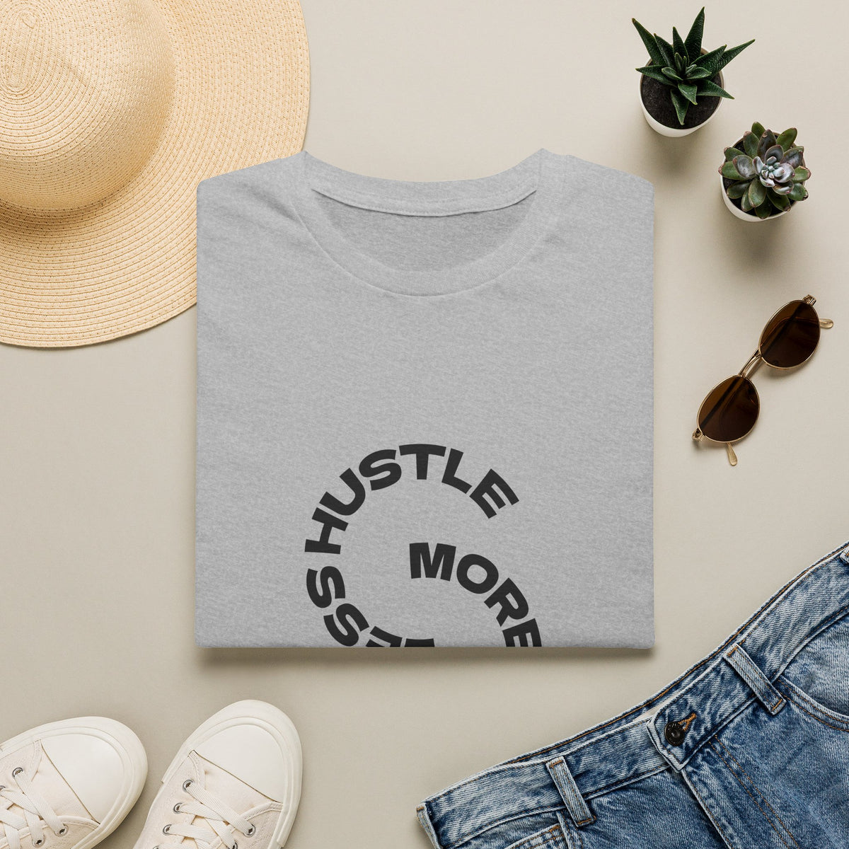 Hustle More, Stress Less Graphic T-Shirt — Motivational Circle Design